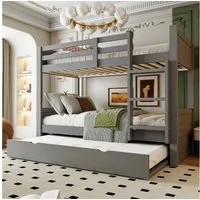 Flieks Etagenbett, Kinderbett 90x200cm Ausziehbett 90x190cm, umwandelbar in 3 Einzelbett
