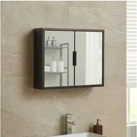 en.casa Badezimmerspiegelschrank »Trond« mit 2 Türen Wandmontage 50x60x15 cm Schwarz/Walnussoptik