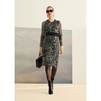 MADELEINE Midikleid Elegantes Mesh-Kleid mit Animal-Print Figurbetontes Design mit Rundhals und langen Ärmeln