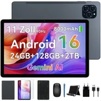 KINGRID T90 11" Android 16 WiFi mit Tastatur/Hülle/Maus Tablet (11", 128 GB, Android16, Android 16, FHD Display, mit Zubehör, Gemini AI)