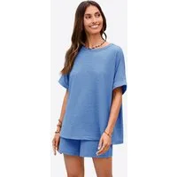 Imily Bela Hausanzug Damen 2-teilige Lounge-Sets (Set, 2 tlg., Oversized Kurzarm-T-Shirts + Shorts mit Kordelzug) einfarbig