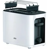 Braun Toaster PurEase HT 3010 WH - 2 Schlitze, 7 Stufen, Auftau- Aufwärmfunktion, 2 kurze Schlitze, für 2 Scheiben, 1000 W, 1.000 W, Kunststoff, Automatische Abschaltung, Brötchenaufsatz