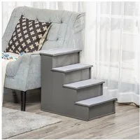 furnicato Hunderampe Haustiertreppe 4-stufig Grau 40L x 59B x 54,2H cm (1-St), Hundetreppe mit Teppichstufen für Bett und Auto, bis 30 kg belastbar