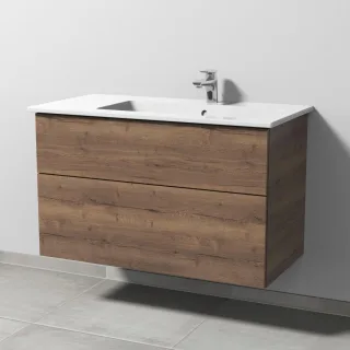 Sanipa 3way Keramik-Set Venticello Keramik-Waschtisch und Unterbau mit 2 Auszügen, Eiche-Tabak SM32650