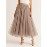 Elegant Love Midirock Damen Tüllrock in A-Linie – Eleganter Faltenrock mit elastischem Bund Midi-Meshrock – fließender Plisseerock mit hohem Bund