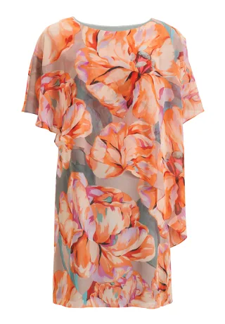 SWING - Curve / Cocktailkleid mit Überwurf burned orange/multi - Gr. - 46