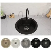 Faizee Möbel Granitspüle Granitspüle Einbauspüle rund Spülbecken+Drehexcenter+Siphon 49cm, Rund
