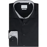 Eterna Businesshemd Modern Fit I Schwarz I Bügelfrei I Langarm I Dynamic Cotton™ Regular Langarm 65cm I Kentkragen mit Ausputz I 100% Baumwolle