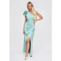 OMBRE Abendkleid Damen Abendkleid mit asymmetrischem Ausschnitt Sage S (kein Set, 1-tlg) Dekorative Applikation