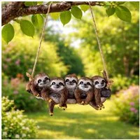 Online-Fuchs Gartenfigur für draußen - 5 Faultiere zum Aufhängen - Deko Figuren - 23 cm groß, (inklusive Bastseil), süße Gartendekoration für Bäume und Sträucher