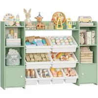 Homfa Spielzeugtruhe, Kinderregal Bücherregal Spiegelregal mit 8 Boxen weiß 138x29x94 cm