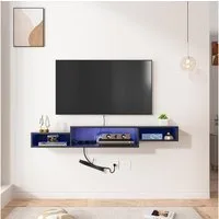 FABATO TV-Schrank schwebender und hängender Fernsehschrank, Lowboard mit LED-Licht mit Steckdosen und Ablagefach für Wohnzimmer, Schwarz, 180*28*15 cm