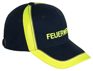 Schirmmütze | PACOTEX® | Premium Contrast Cap | marineblau/leuchtgelb | mit Reflexsteifen | FEUERWEHR gestickt in leuchtgelb | 100 % Baumwolle