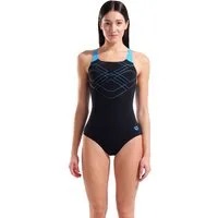 Arena Badeanzug W ARENA GRAPHIC SWIMSUIT SWIM PRO BACK grafisches Design, chlorbeständiges MaxLife Eco Material