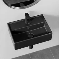 HOROW Waschbecken Aufsatzwaschbecken Hängewaschbecken Wandmontage Keramik 46*31cm (Waschtisch, mit Hahnloch und Überlauf - 60*42cm Weiß)