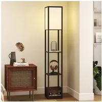 HOMCOM Stehlampe Standlampe mit Lampenschirm, Ablagefächer, Lichtquelle, Fußschalter, ohne Leuchtmittel, Stehlampe mit Ablagen, platzsparend