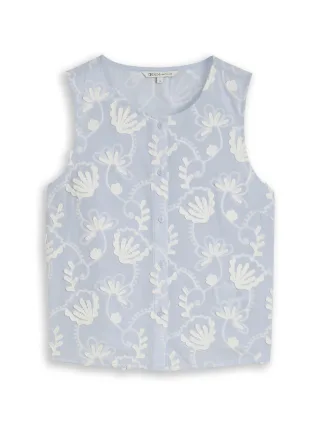 Denim Tom Tailor - Blusentop mit Knopfleiste und Stickerei mid blue white application - Gr. - S