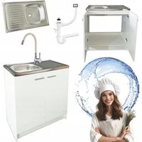 STAMAR Spülenschrank Küchenschrank 80cm Weiß Spüle Abtropf Armatur Creme Elastisch XXL Standschrank 46cm Tiefe Siphon Geschirrspüler Komplett Montagefertig