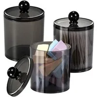 TUWENA Wattestäbchenspender Wattestäbchen Behälter Set, Transparent Schwarze Kosmetik Organizer, (3-tlg)