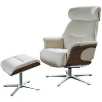 KAWOLA Relaxsessel TOSAR Velvet cremeweiß - Drehbare Entspannung - Komfort, Sessel mit Hocker & verstellbarer Kopfstütze für pure Entspannung!