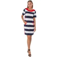 Estefania for woman Midikleid 195-5200, mit Kringeln und roter Blende 2 Eingrifftaschen und seitliche Galonstreifen