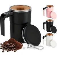 PRIISF Thermobecher Elektrischer Selbstrührende Kaffeebecher 380ml Automatischer Mixbecher, Edelstahl-304, Magnetische Selbstrührende Tasse Temperaturanzeige Wiederaufladbarer