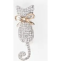 MayTree Brosche "Katze mit Schleife", mit Strass (Stück, 1-tlg), Metallbrosche mit Strass-Steinen