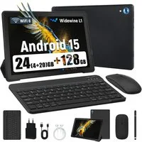 Happybe 10,1 Zoll Android, 128GB mit Tastatur Maus Stylus Hülle Set Tablet (10", 128 GB, Android, WiFi 6, 24(4+20)GB RAM, 1280×800 HD mit Blaulichtfilter für HD-Streaming)
