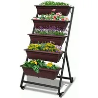 BIGTREE Hochbeet Balkon,Pflanzentreppe Vertikalbeet, Erdbeerrega mit 5 Etagen (5 St., mit rollen,Behälterboxen & Drainagelöchern B×T×H: 66cm×66cm×130cm)