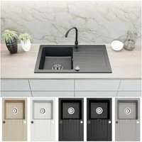 Faizee Möbel Granitspüle Granitspüle Küchenspüle mit Siphon und Armatur Spülbecken 75x45, Eckig