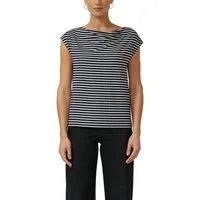 s.Oliver BLACK LABEL T-Shirt mit Wasserfallausschnitt und Streifen-Design