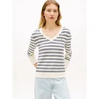 Tommy Hilfiger Strickpullover STITCH V-NECK mit Knopfdetail am Ärmel, Regular Fit