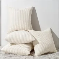 Topfinel Kissenbezüge 4er Set Kordsamt, flauschig Farbverlauf, Gestreift, sofa kissen beige dekokissenbezug 60x60cm kissenbezug kuschelig