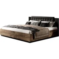 Lomadox Schlafzimmer-Set SOLMS-83, (Spar-Set), Eiche dunkel Nb. und silber kombiniert mit schwarz 166/90/205 cm