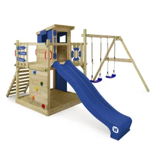 Wickey Smart Camp Spielturm mit Wellenrutsche - Stabiler Kletterturm aus Massivholz für Garten mit Sandkasten und Spielhaus - Langlebig - Wickey