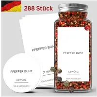 Montegoni Etiketten 288 Stück selbstklebend, Gewürzaufkleber rund und rechteckig, Wasserfest Vorratsetiketten (Weiß) Gewürzgläser Etiketten