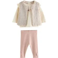 Next Langarmshirt & Leggings Baby-Fellweste, Top und Leggings, 3-teiliges Set (3-tlg)