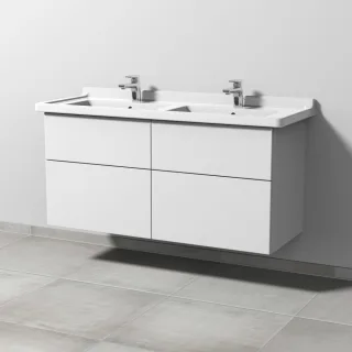Sanipa 3way Waschtischunterbau zu Duravit Starck 3 Waschtisch mit 4 Auszügen, Weiß-Soft SM71343