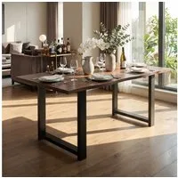 HOMSEE Esstisch 160 x 80 cm aus Massivholz in Braun (1-St), Industrie-Design mit natürlicher Baumkante & stabilen Metallbeinen