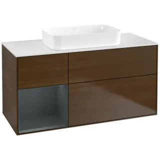 Villeroy und Boch Finion Waschtischunterschrank F701HGGN 120x60,3x50,1cm, Regal links Midnight Blue Matt Lacquer, Walnut veneer