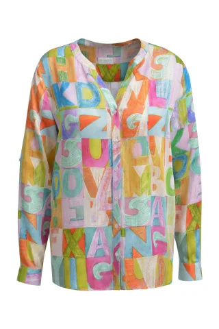 Milano Italy - blouse w neckpanel placket 1/1 sleeve rosã© print - Gr. - 38