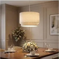 NOWA Pendelleuchte, Leuchtmittel nicht inklusive, Hängelampe Esstischleuchte Pendellampe Textilschirm beige H 150 cm