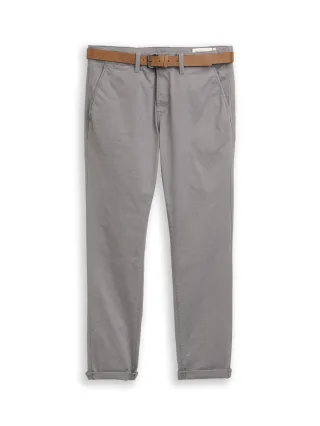 Denim Tom Tailor - Slim Fit Chino Hose mit Gürtel castlerock grey - Gr. - 34