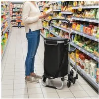 HOMCOM Einkaufstrolley 3-in-1 klappbar, klappbar Sitz, Einkaufswagen, 40 l, Sackkarre Umhängetasche Treppensteiger Schwarz
