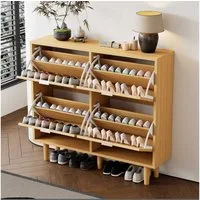 BlingBin Schuhschrank Rattan (1-St., Klappfächern, Lochmuster-Rattantür) 100 x 25 x 90 cm