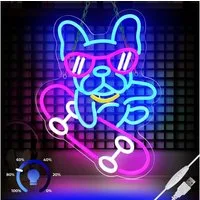 JIBENNEON Dekolicht LED Neon Sign,Skateboard Hund Bulldogge, Dackel LED Neonschild, Bulldogge, LED fest integriert, Dimmbar Acryl Wandleuchte