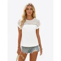 Imily Bela T-Shirt Damen Freizeit Bluse mit Spitze (Packung, 1-tlg., 1per-Pack) Ausgeschnittene Elemente