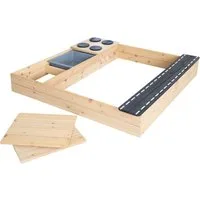 roba® Sandkasten Street & Play aus Holz - Design mit Straße, Kochplatte, Spielwanne, Sandkiste groß aus wetterfestem Massivholz - Natur / Schwarz