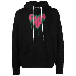Palm Angels Spray Heart Design Schwarzer Kapuzenpullover