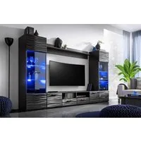 99rooms Wohnwand Delme, (Wohnmöbel, Wohnzimmer-Set, Set (4-St), 2xStandvitrine,1xLowboard,1xWandboard, LED